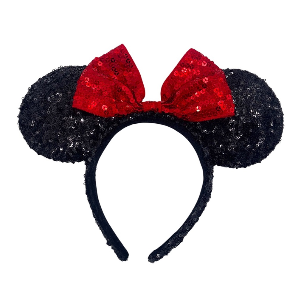 Authentic Disney Parks Sequin Minnie Mouse Ears Headband black & red